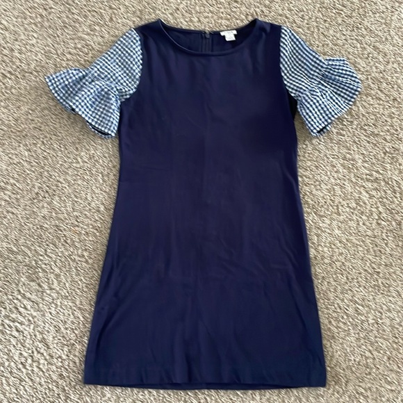J. Crew Factory Navy Gingham Bell Sleeve Dress - Picture 1 of 2